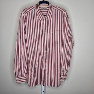 Faconnable Men's XL Red Striped Long Sleeve Button Up Collared Shirt